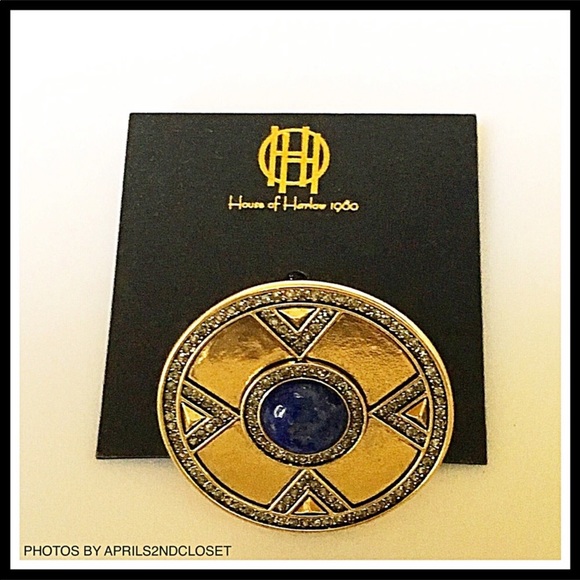 HOUSE OF HARLOW PAVE CRYSTAL LAPIS STONE RING A2C - Picture 5 of 8